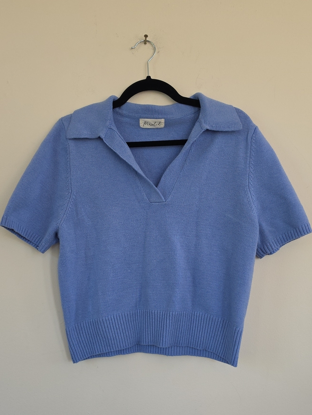 Marled Light Blue Knit Collared Cozy Sweater Top